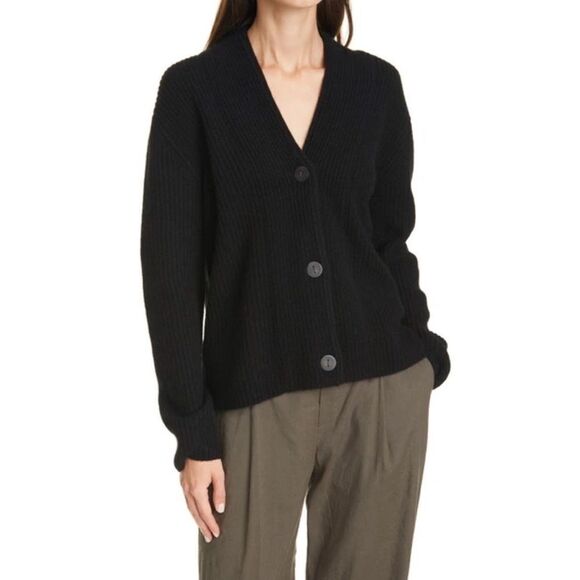 Vince Ribbed Wool & Cashmere Cardigan Sweater In Black Size XS NWT - Picture 1 of 3